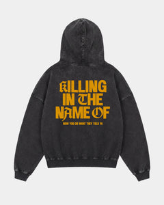 Hoodie Rage Against The Machine | Negro Stone Wash | mockup espalda