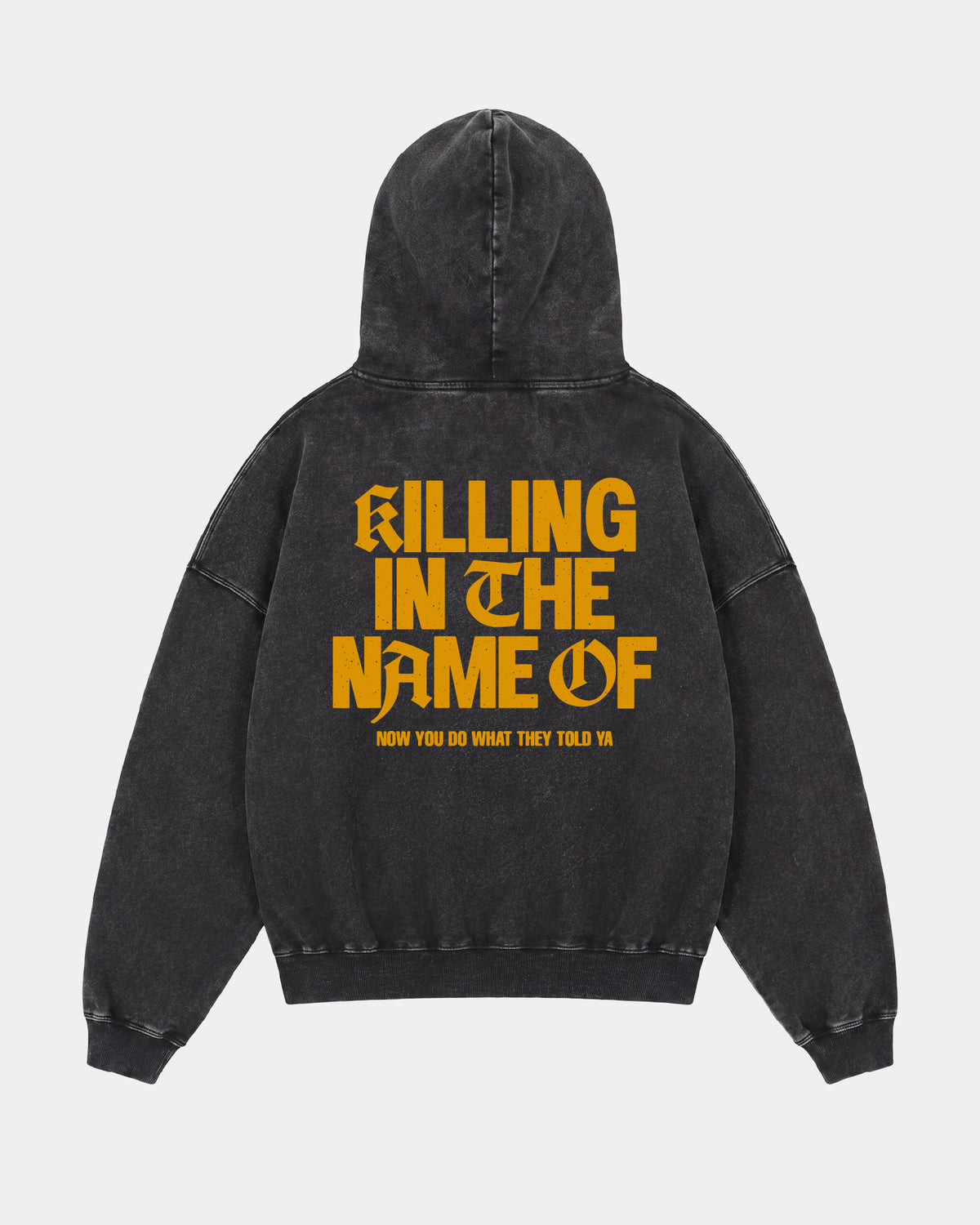 Hoodie Rage Against The Machine | Negro Stone Wash | mockup espalda