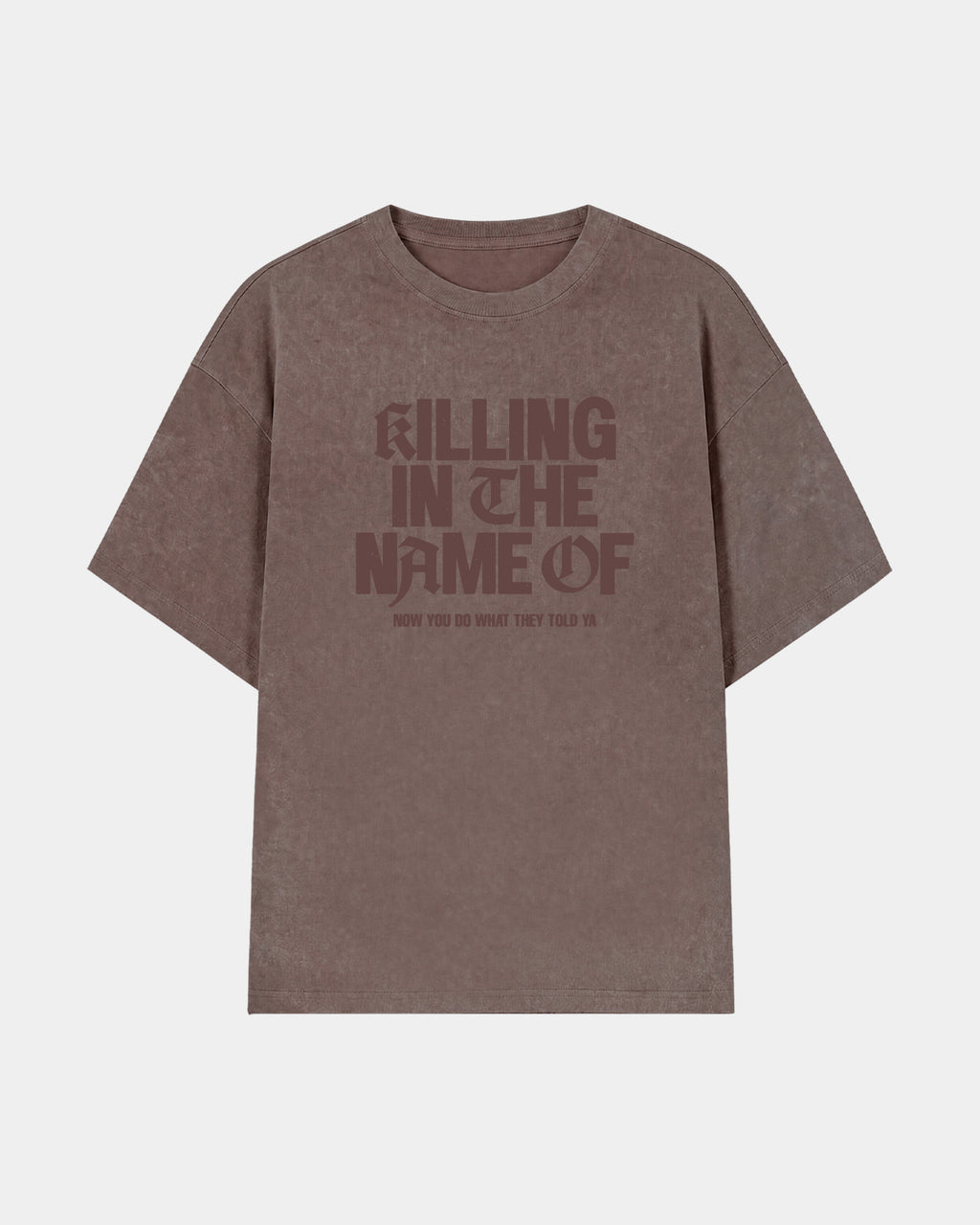 Remera Rage against the machine Oversize | Marrón Stone-Wash | mockup frente