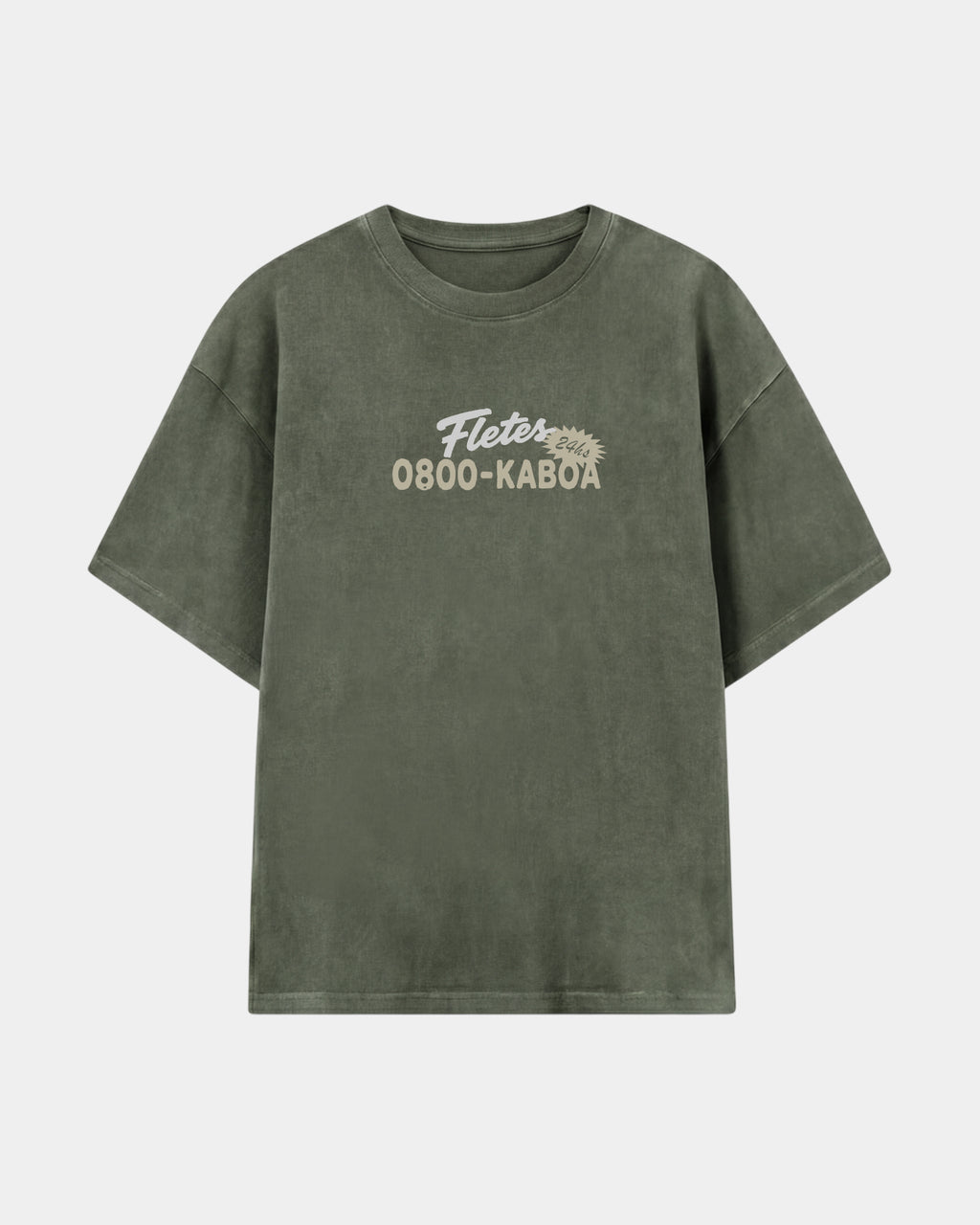 Remera Flete Oversize Verde Stone-Wash - frente