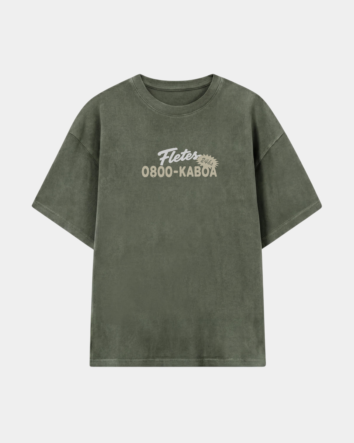 Remera Flete Oversize Verde Stone-Wash - frente