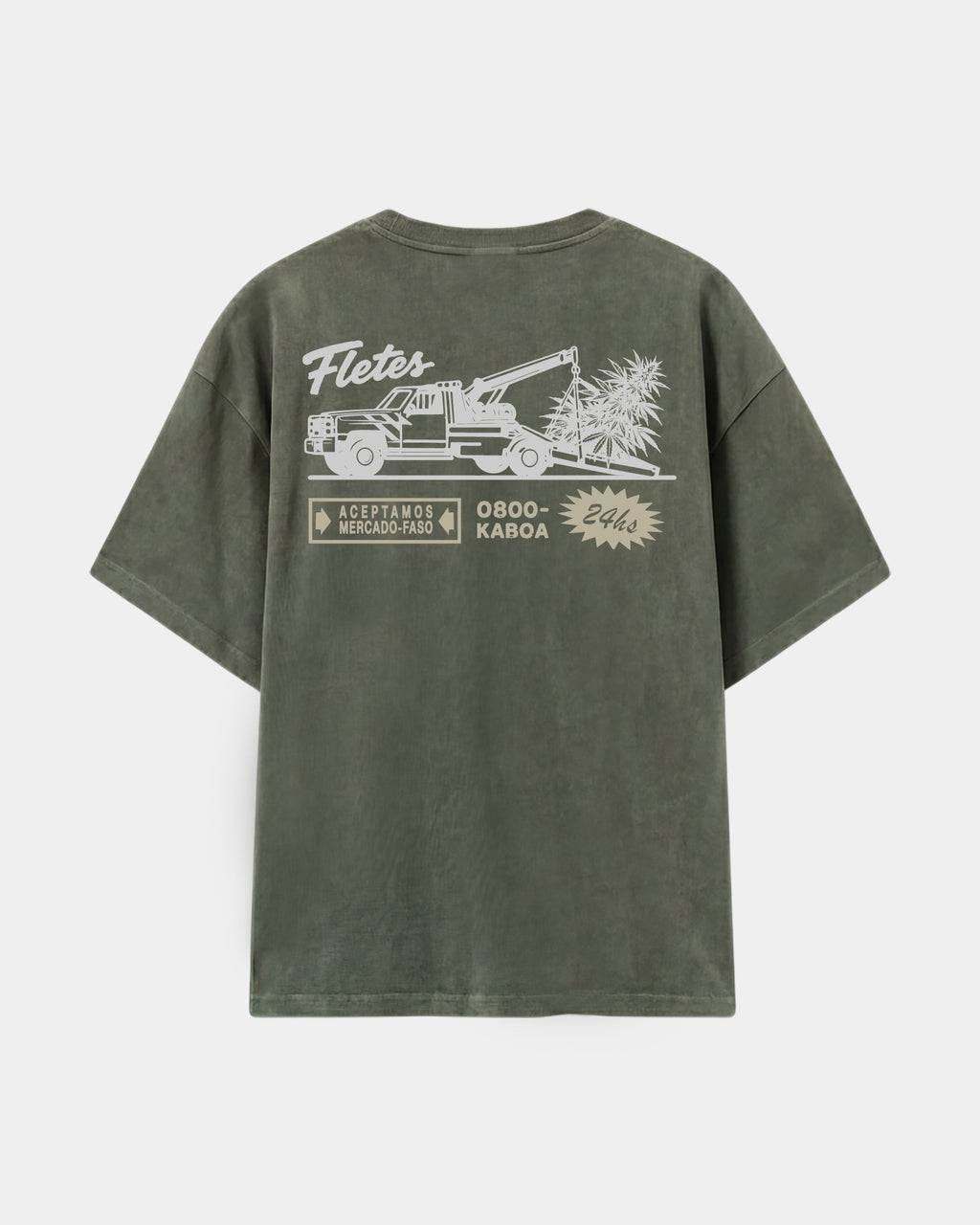 Remera Flete Oversize Verde Stone-Wash - espalda