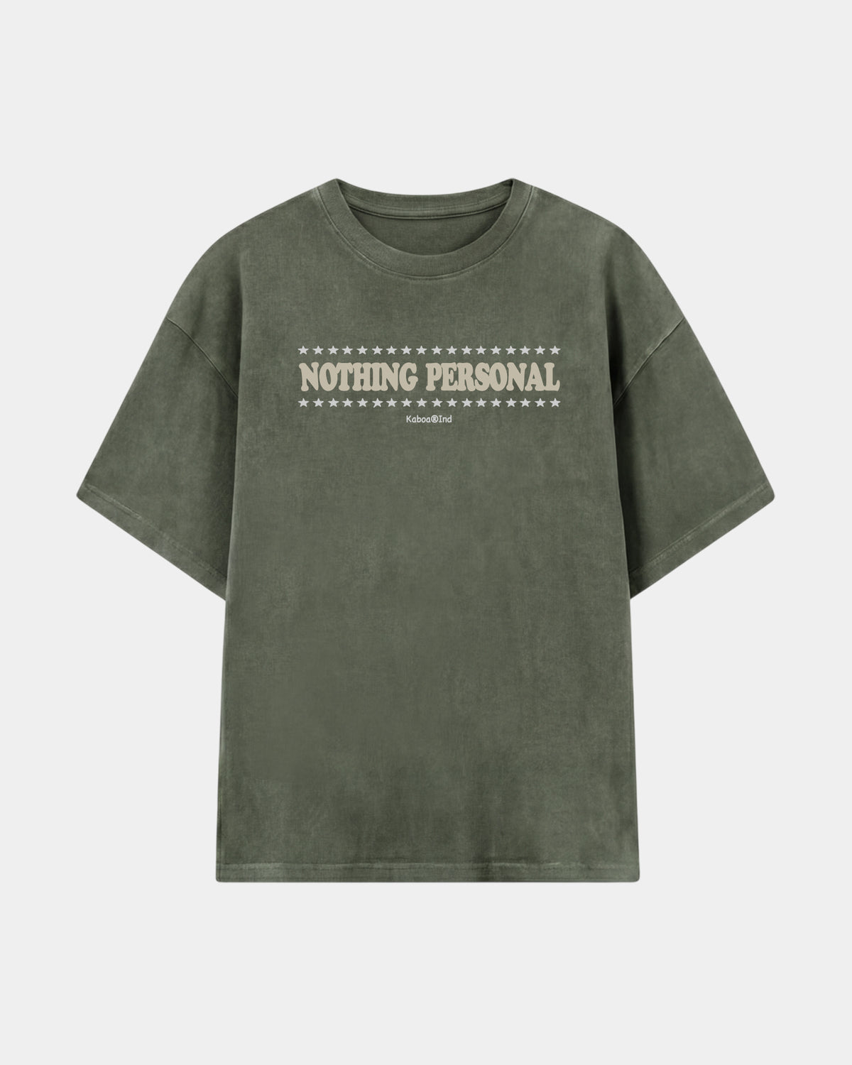 Remera Nada Personal Oversize Verde Stone-Wash - frente