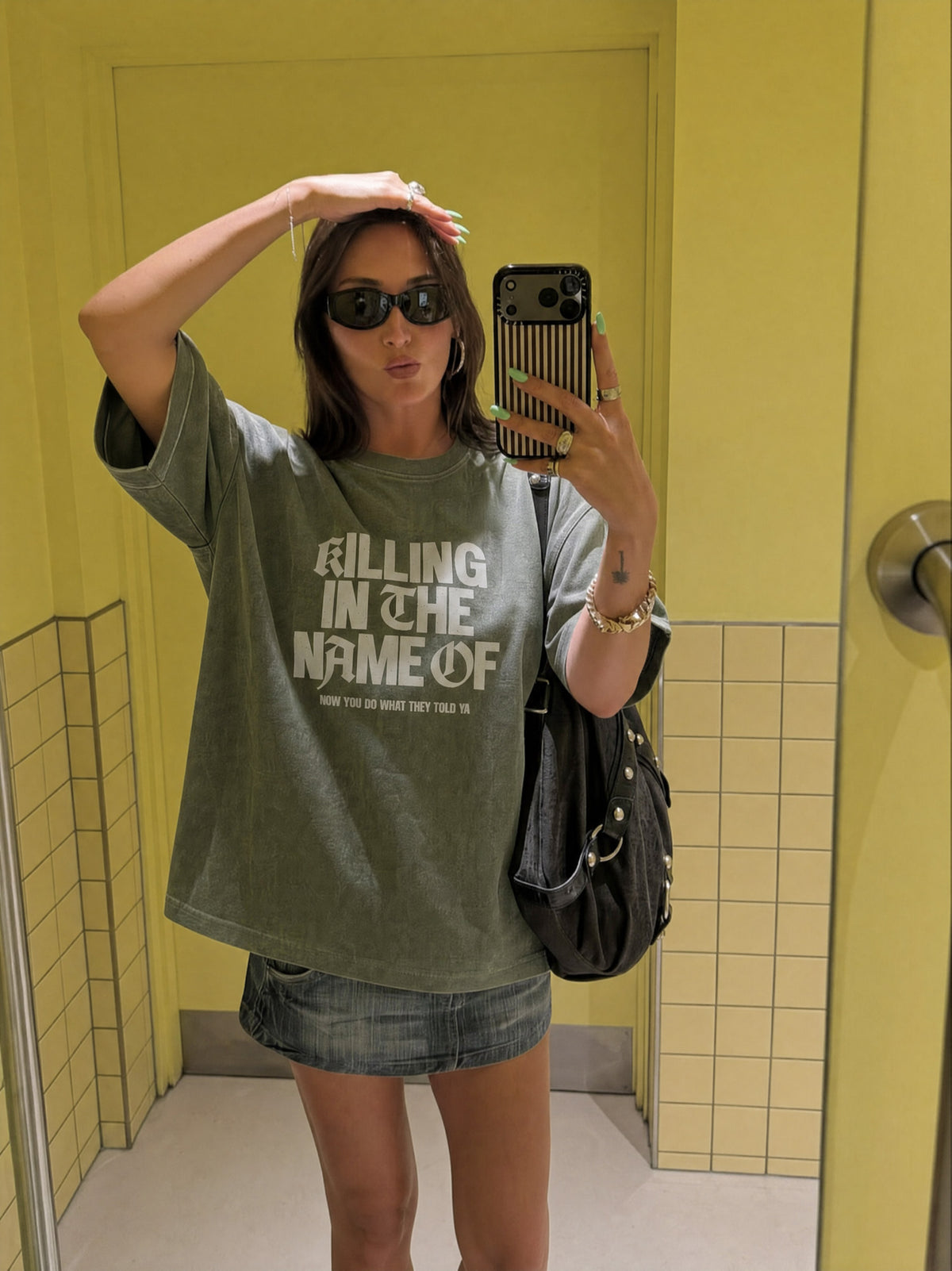 Remera Rage against the machine Oversize | Verde Stone-Wash | 1